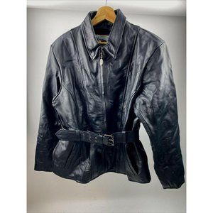 Z1R Black Leather Jacket Women’s Size 16 Belt Moto